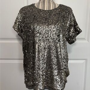 Abercrombie & Fitch Silver Sequin Short Sleeve Top